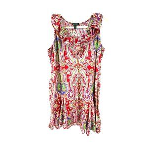 Lauren Ralph Lauren Plus Size 3X Red Paisley Sleeveless Ruffle Tank Top  Cotton